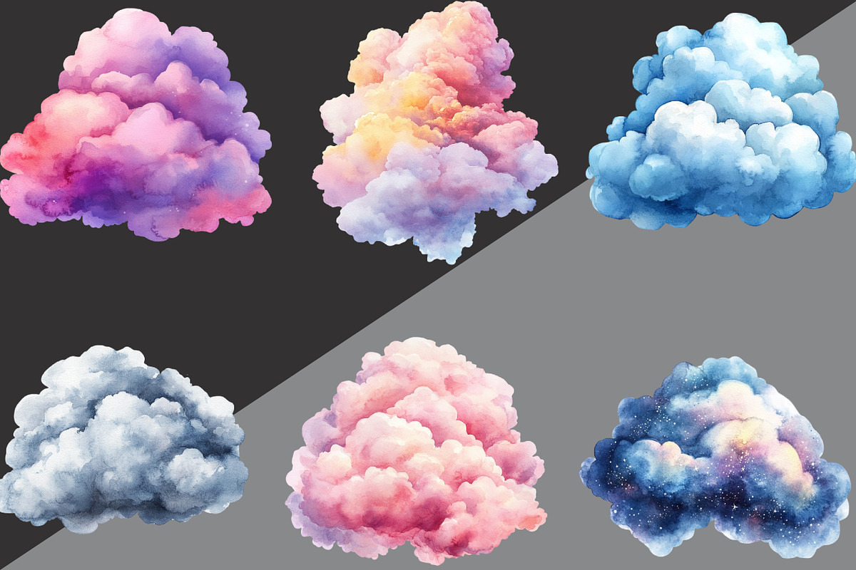 Watercolor Fluffy Clouds Clipart, an Illustration by Black Bird Studio (Photo 5 of 6)