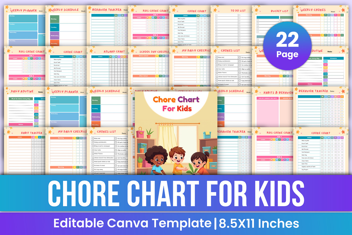 Chore Chart For Kids Canva Kdp, a Stationery Template by Mustafiz (Photo 1 of 4)