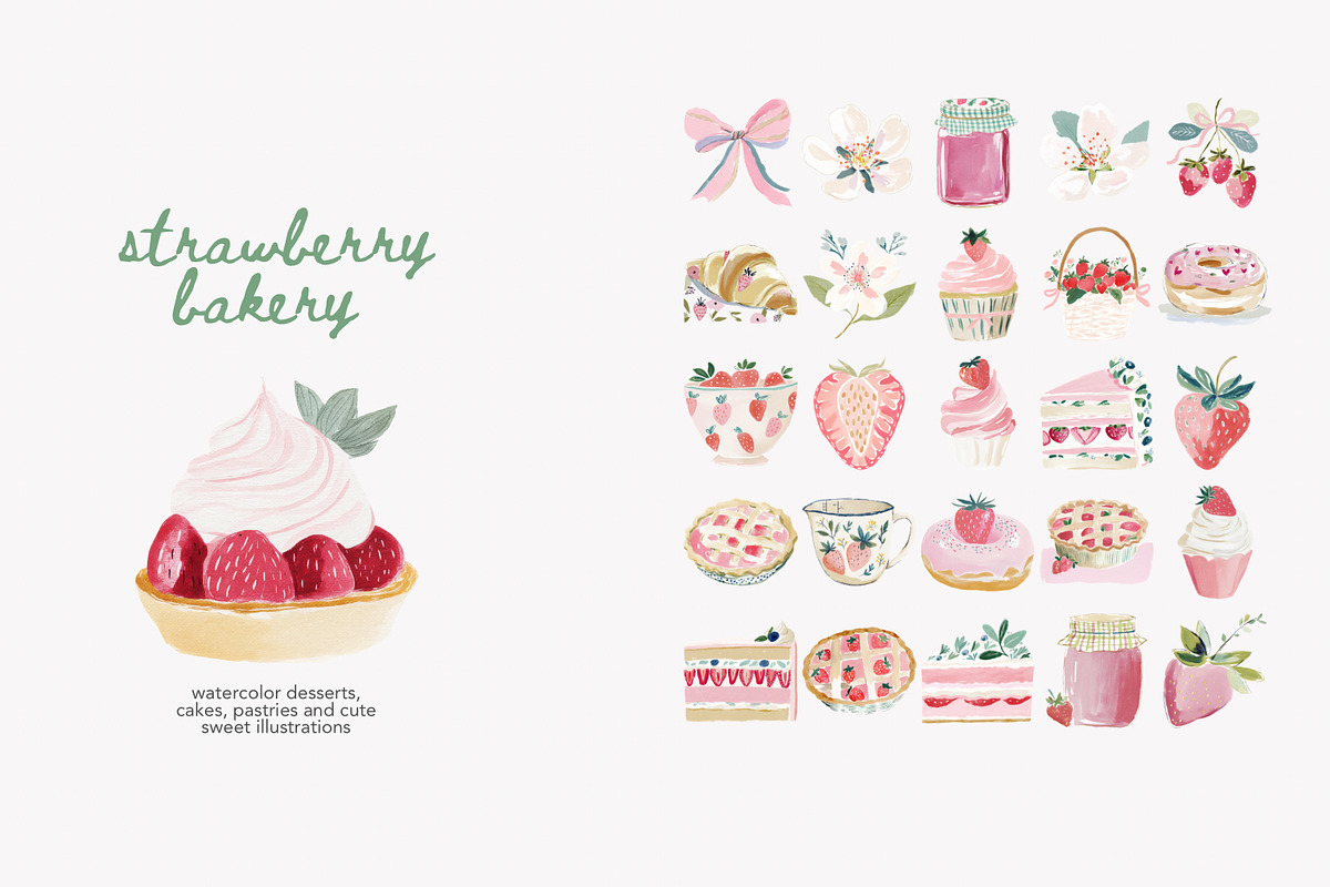 Watercolor strawberry clipart set, a Decorative Illustration by Patishop Art (Photo 9 of 10)