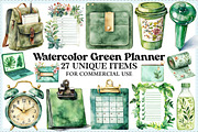 Watercolor Green Planner Clipart, an Illustration by Craft Nest (Thumbnail 1 of 9)