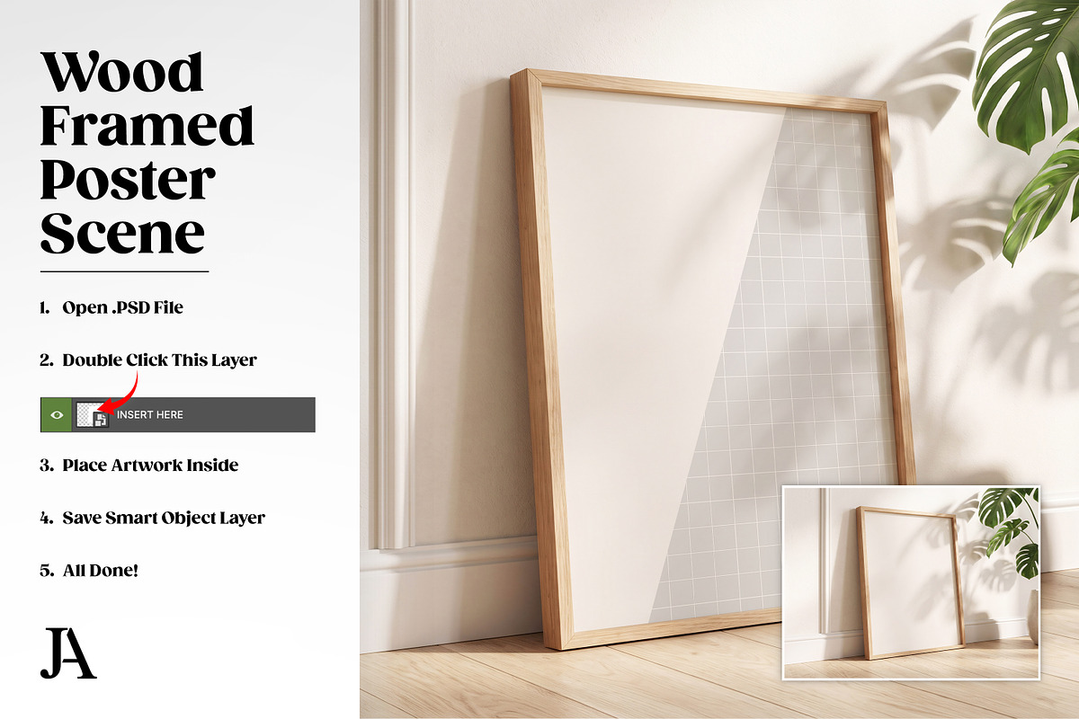 Wood Framed Poster DIN A PSD Mockup, a Household Mockup by Julian Adams (Photo 3 of 3)