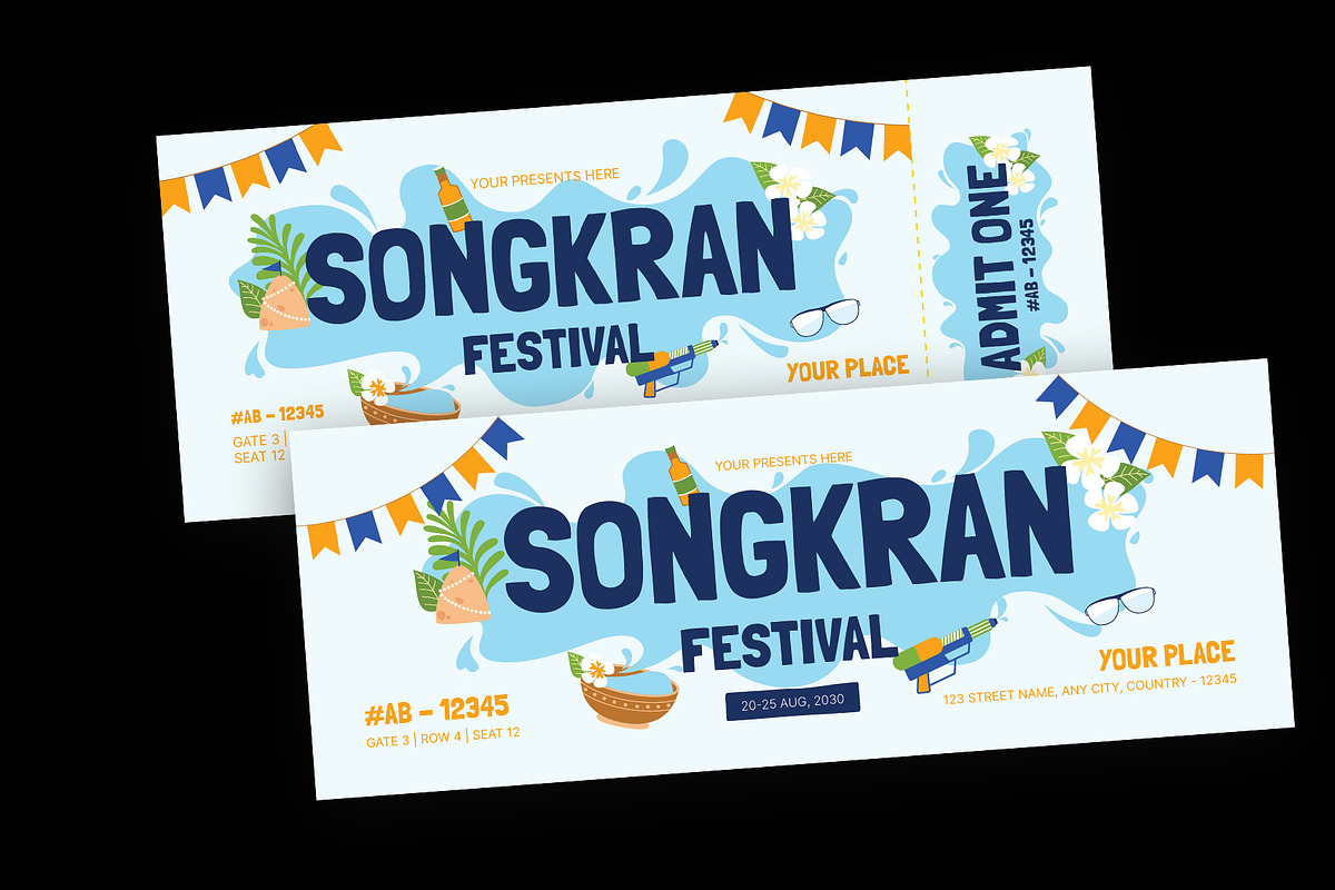 Songkran Festival Ticket, a Stationery Template by Neermana (Photo 2 of 4)