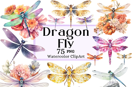 The Dragon Fly Collection Clipart, an Animal Illustration by Watercolor Digital
