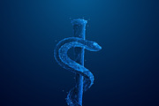polygonal rod of Asclepius on blue, a Healthcare Illustration by ANTON KHRUPIN ART (Thumbnail 2 of 2)