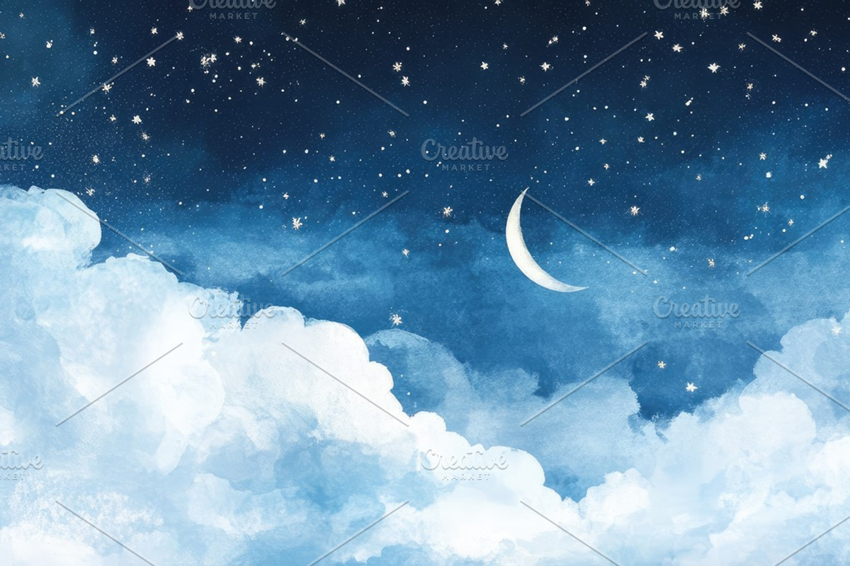 Watercolor for nursery starry night, a Decorative Illustration by Virgo Studio