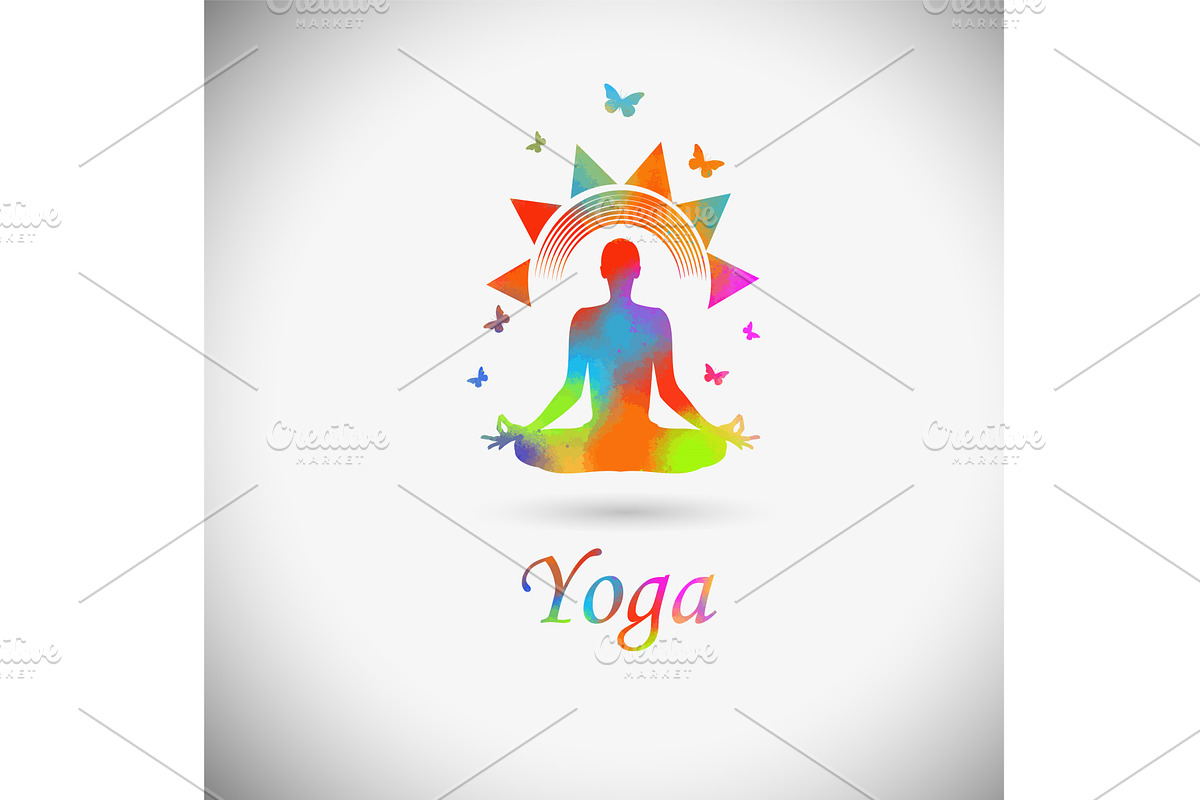 Logo yoga hand drawn colored. Not AI, a Healthcare Illustration by Nenahliadava Design