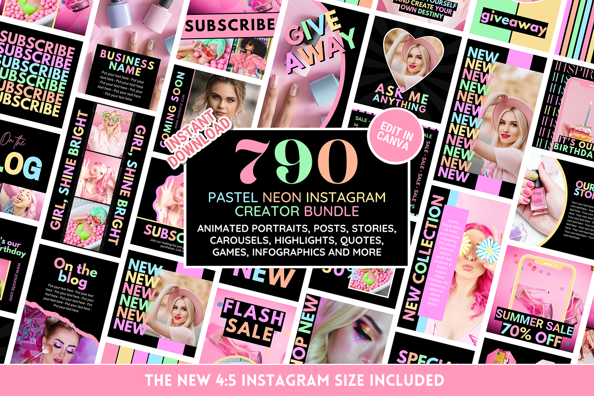 Pastel Neon Instagram Templates, a Social Media Template by SunshineStudioBoutique (Photo 1 of 10)