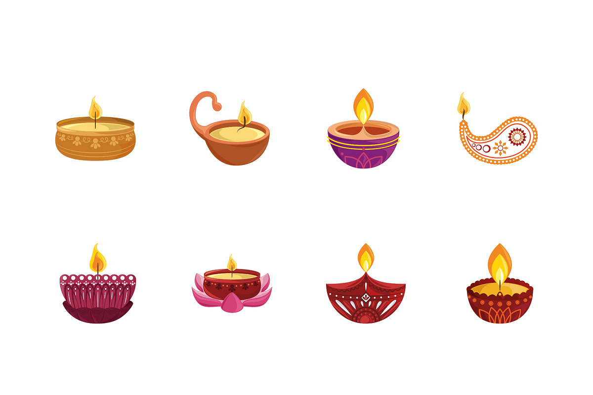 Diwali Oil Lamps Illustration Set