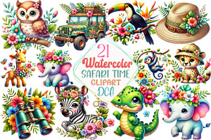 Spring Safari Time Clipart, an Illustration by DreamCafeArt