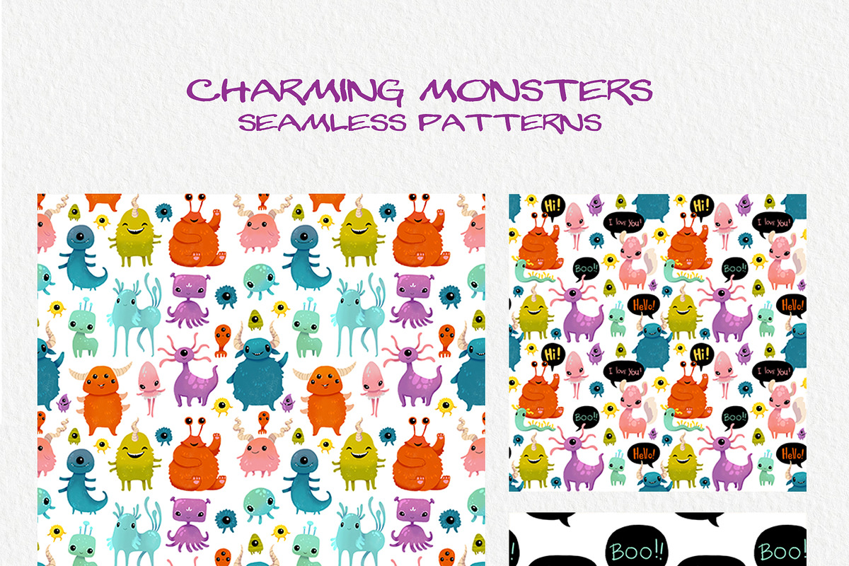 Charming Monsters Clipart & Patterns, an Illustration by LukaJreym (Photo 11 of 11)