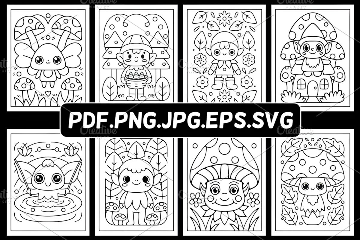 Whimsical Goblin World Coloring Page, a Decorative Illustration by Design Station (Photo 2 of 8)