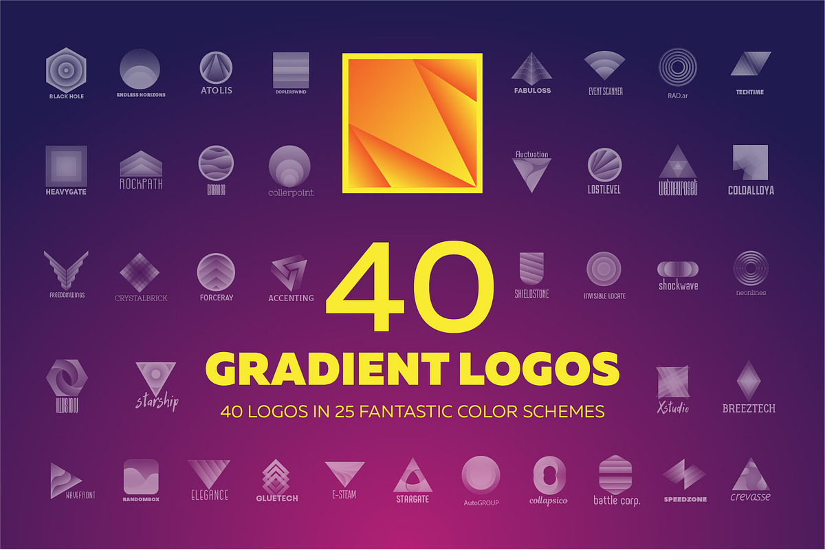 40 Gradient Logos, a Branding & Logo Template by airunreal (Photo 1 of 26)
