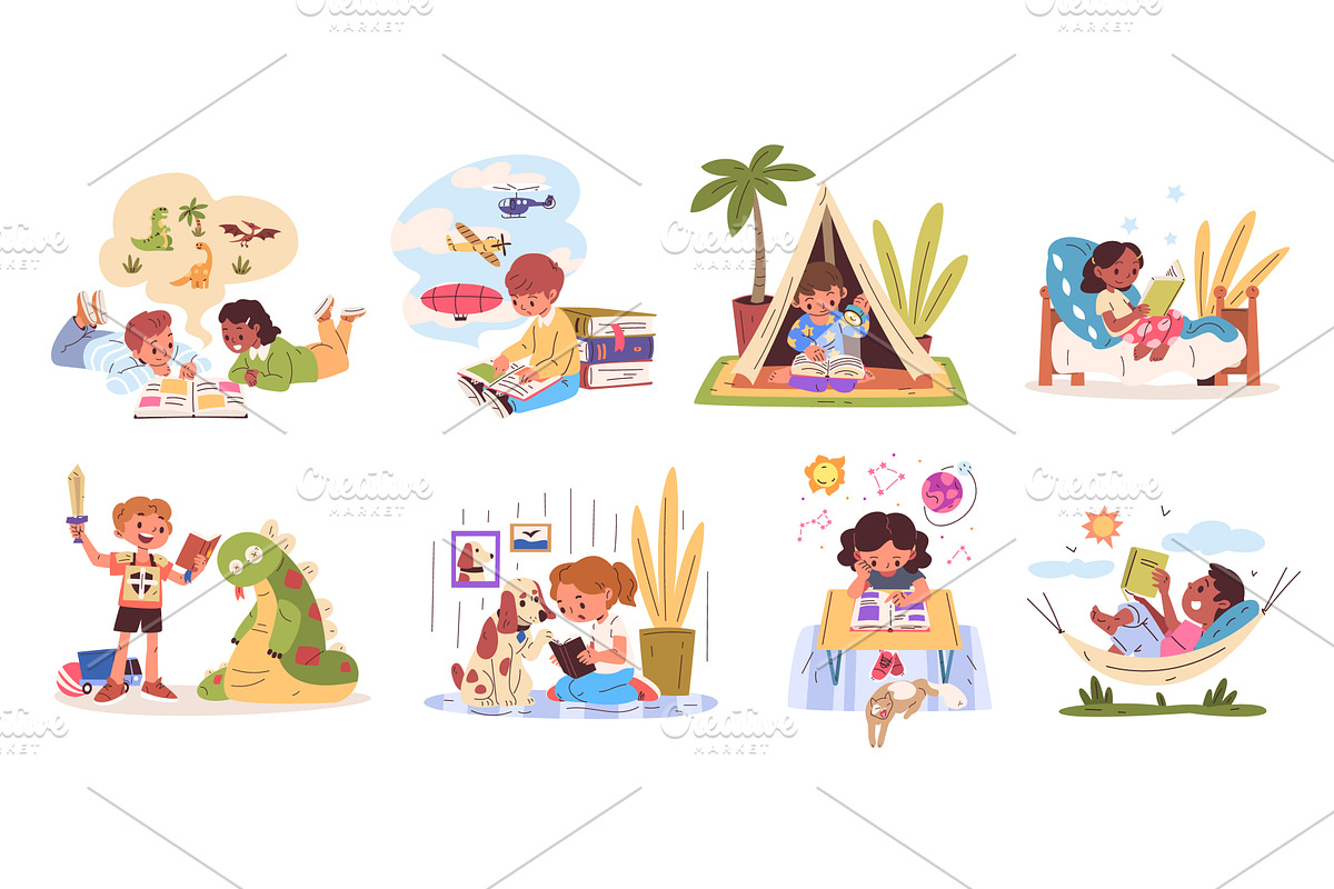 Children read books. Kids readers, a Sport Illustration by Stock-Smart-Start