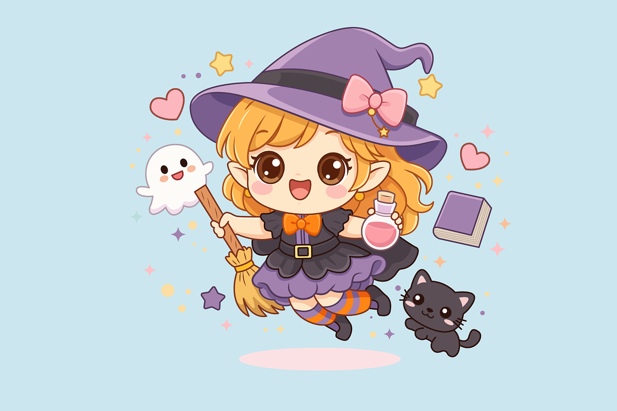 Chibi Witch Flying with Potion, a Person Illustration by Artpon Illustration (Photo 1 of 3)