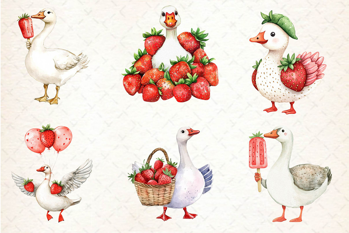 Strawberry Goose Clipart, an Illustration by Dream Creation (Photo 3 of 5)