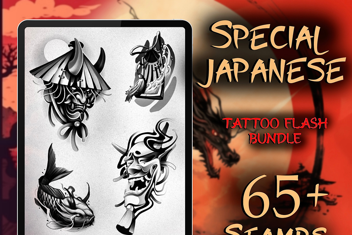 Japanese Tattoo Flash Bundle + Bonus, a Brush Add-On by ProcreateInk (Photo 1 of 5)
