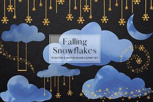 Watercolor Clouds Glitter Snowflakes