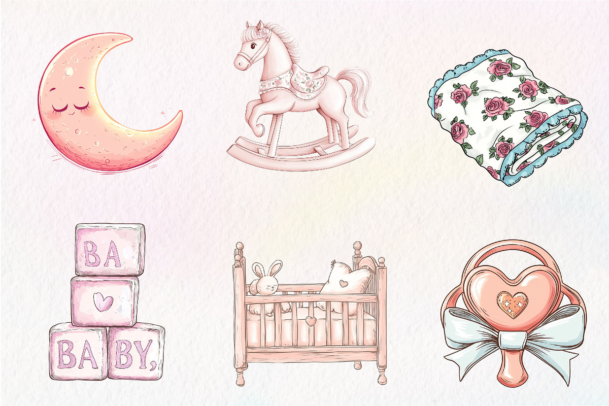 Pink Baby Girl Nursery Clipart, an Illustration by CreationArt (Photo 4 of 5)
