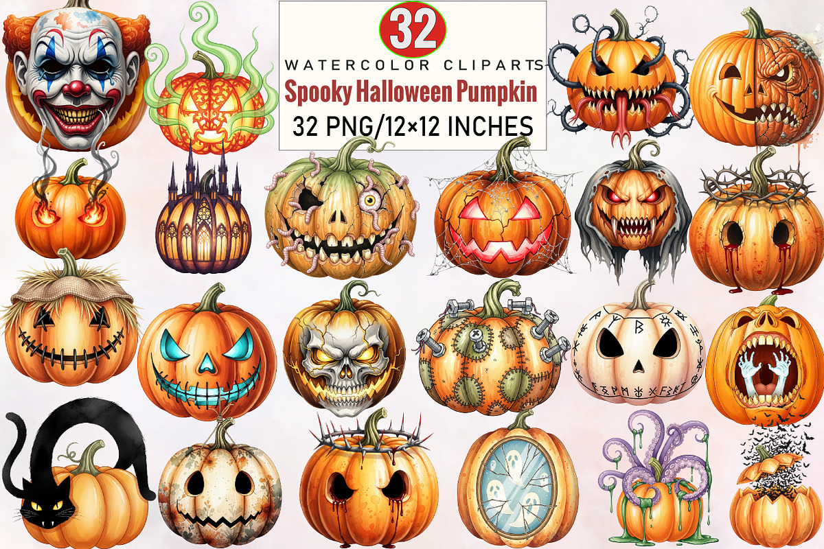Spooky Halloween Pumpkin  Clipart Bu, an Illustration by SVGArt (Photo 1 of 8)