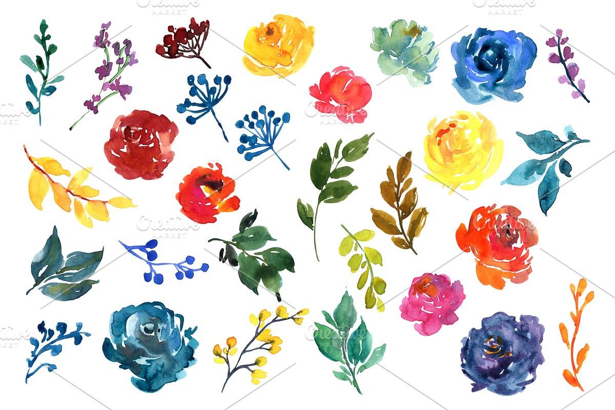 Bright Watercolor Flowers Spring Art, a Decorative Illustration by GraphicsDish (Photo 2 of 4)