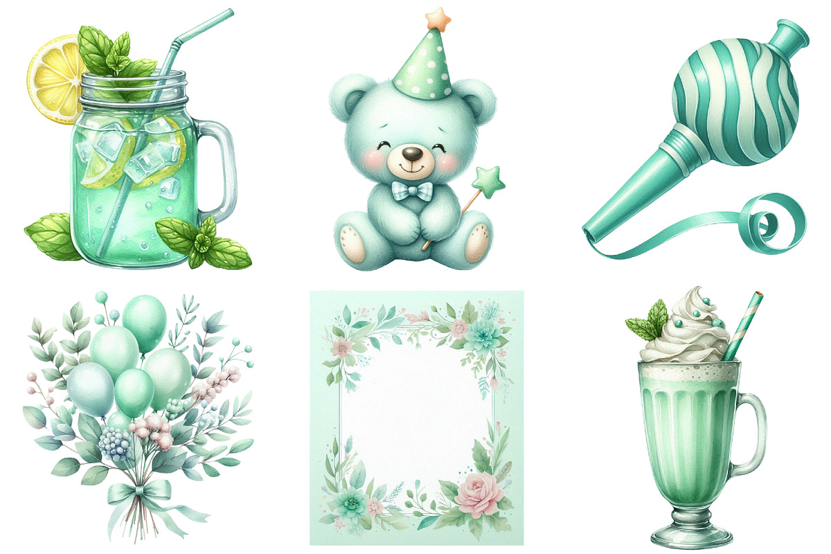 Mint Green Birthday Clipart Bundle, an Illustration by Daily.Designs (Photo 5 of 5)