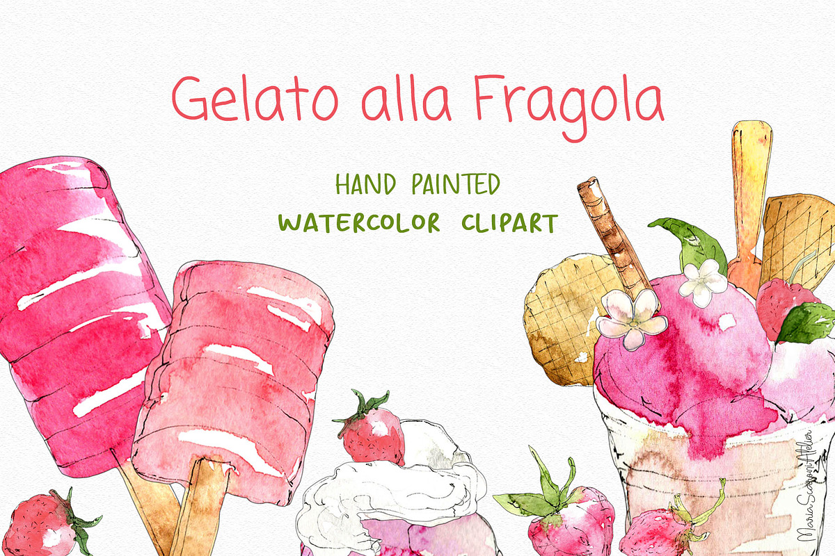 Ice Cream Watercolor Clipart, a Food Illustration by MariaScaroniAtelier (Photo 1 of 6)
