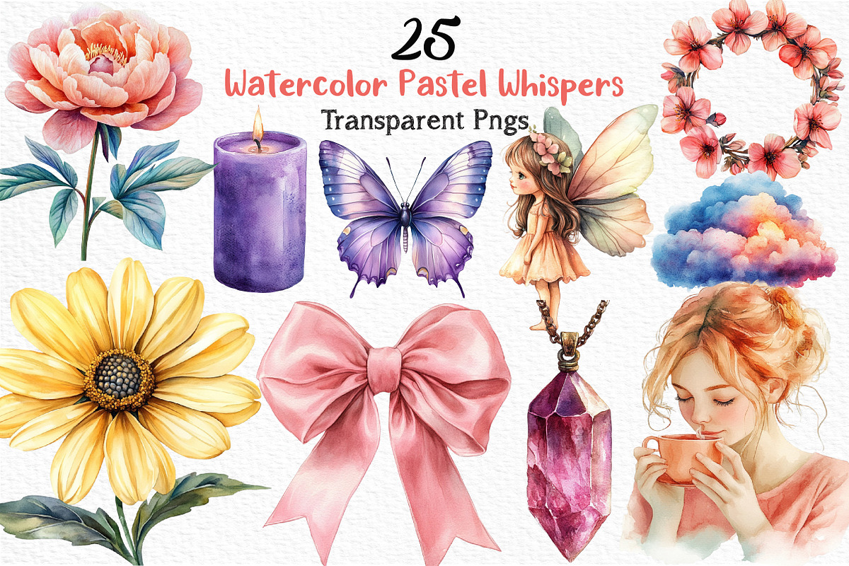 Watercolor Pastel Whispers Clipart, an Illustration by Craft Nest (Photo 1 of 6)