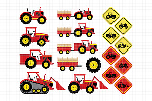 Red Tractors Clipart (DC56)