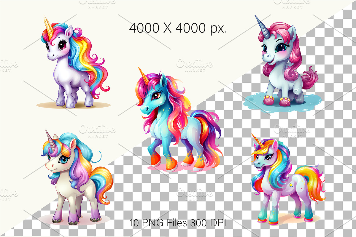 Cute rainbow unicorns 01. PNG Bundle, an Animal Illustration by KENO Mascots (Photo 3 of 9)