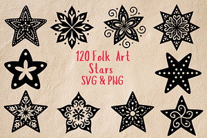 120 Folk Art Stars SVG & PNG Bundle