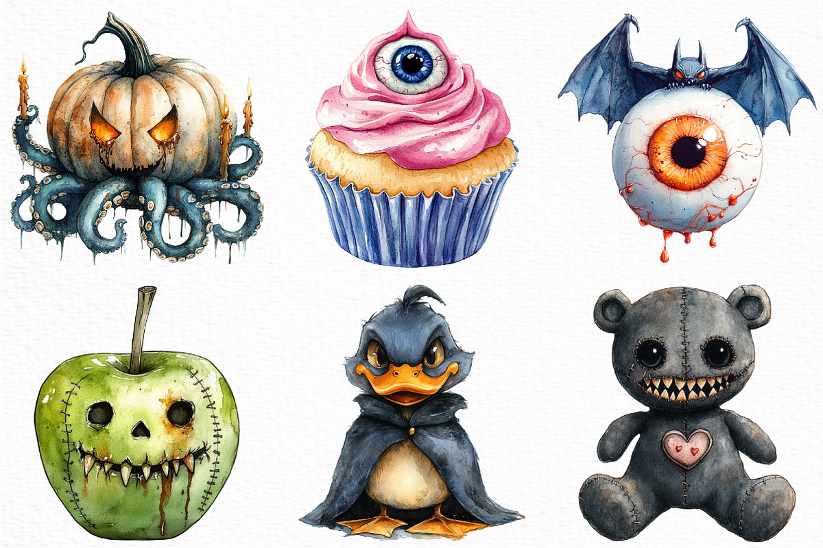 Watercolor Weird Halloween Clipart, an Illustration by Craft Nest (Photo 2 of 6)