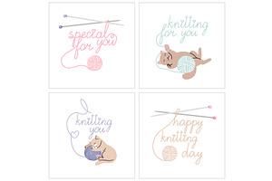 Set of greeting cards about knitting, an Illustration by Stock-Smart-Start