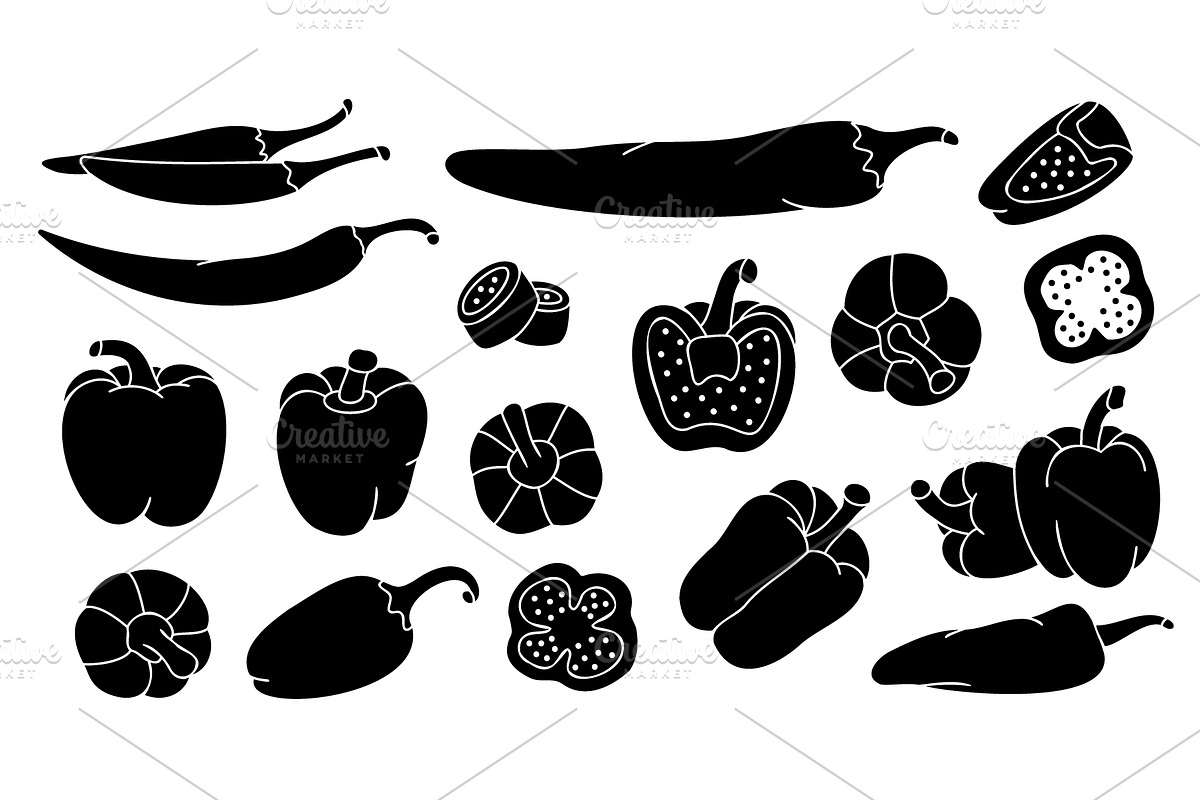 Black peppers set. Hot chili and, a Food Illustration by GraphiShop