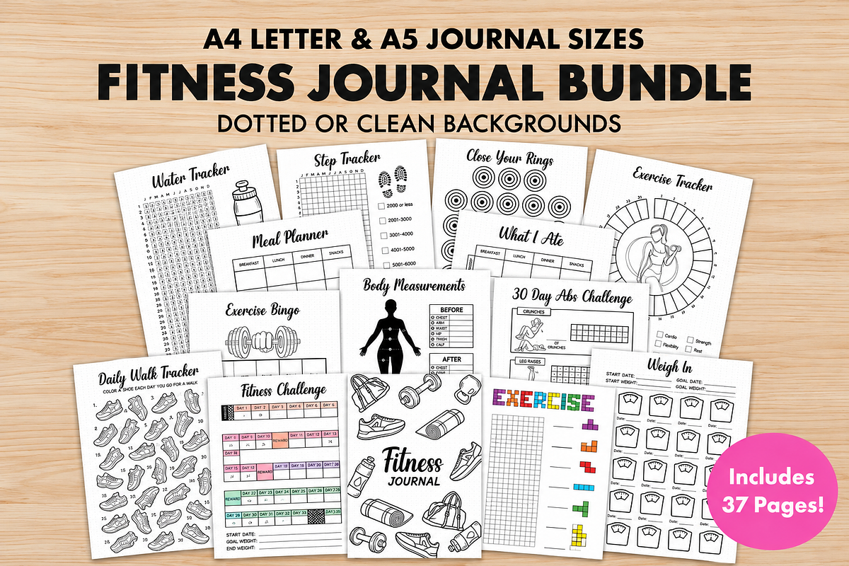 Fitness Journal Bundle, a Stationery Template by DreamyOverlay (Photo 1 of 9)