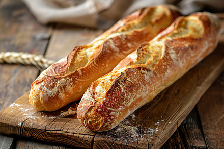 Freshly baked bread on wooden table, a Food & Drink Photo by AlyaAnd