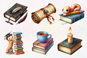 Bookworm Watercolor Clipart, an Illustration by Dream Creation (Thumbnail 3 of 7)