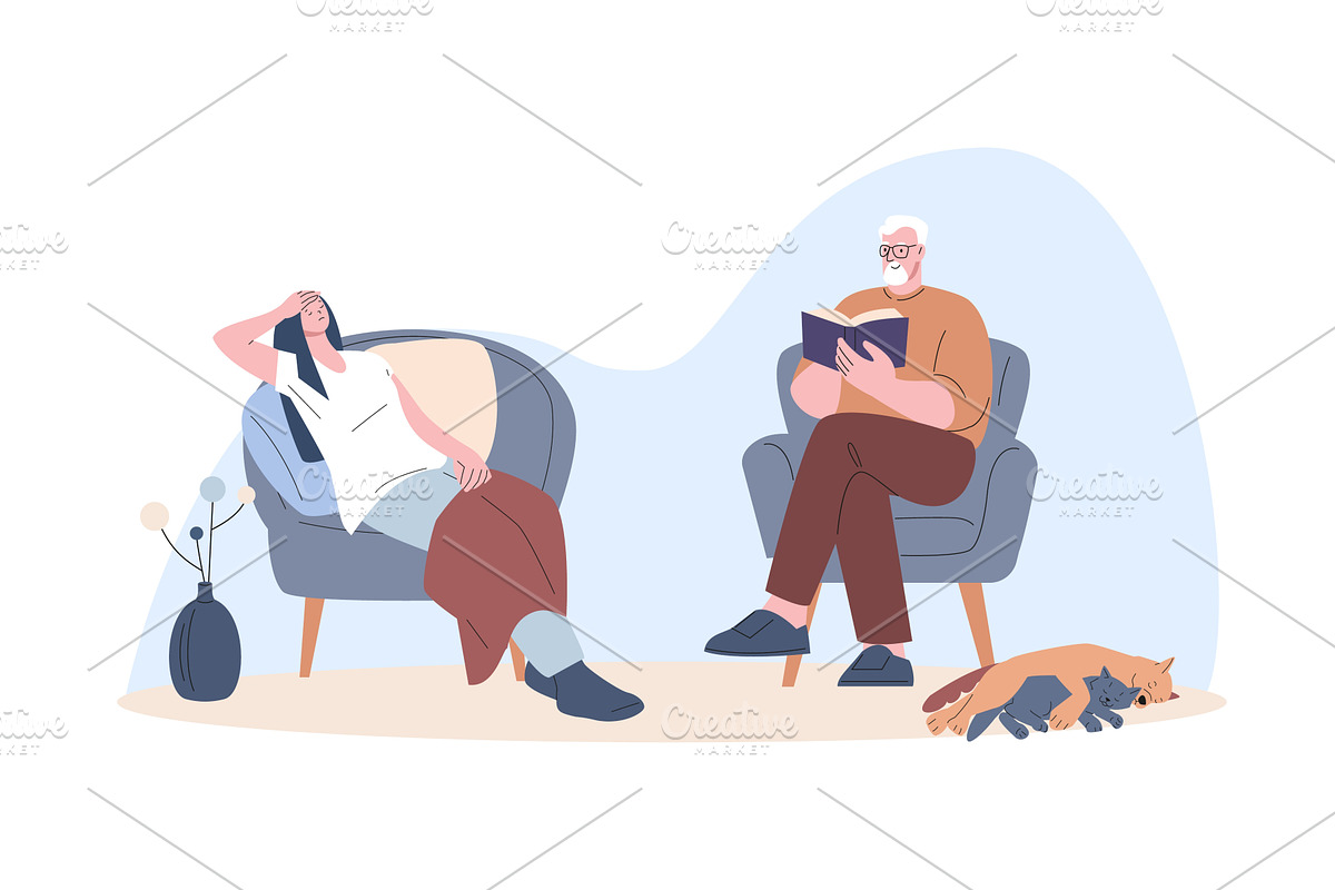 Senior man reading book to tired, an Education Illustration by Valerie Bodnar