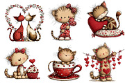 Quirky Valentines Cats Clipart, an Illustration by Dream Creation (Thumbnail 2 of 7)