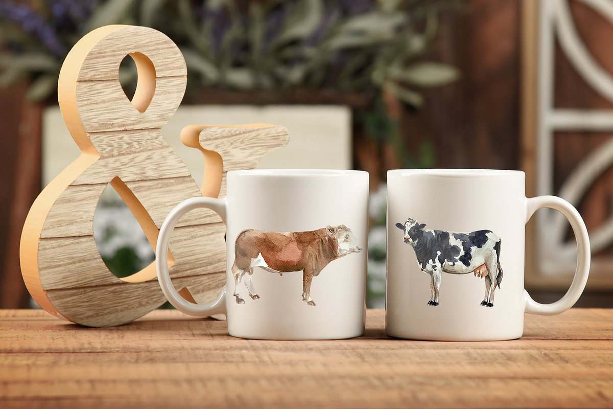 Watercolor Cow Clip arts and Posters, an Animal Illustration by Tati Bordiu (Photo 7 of 8)