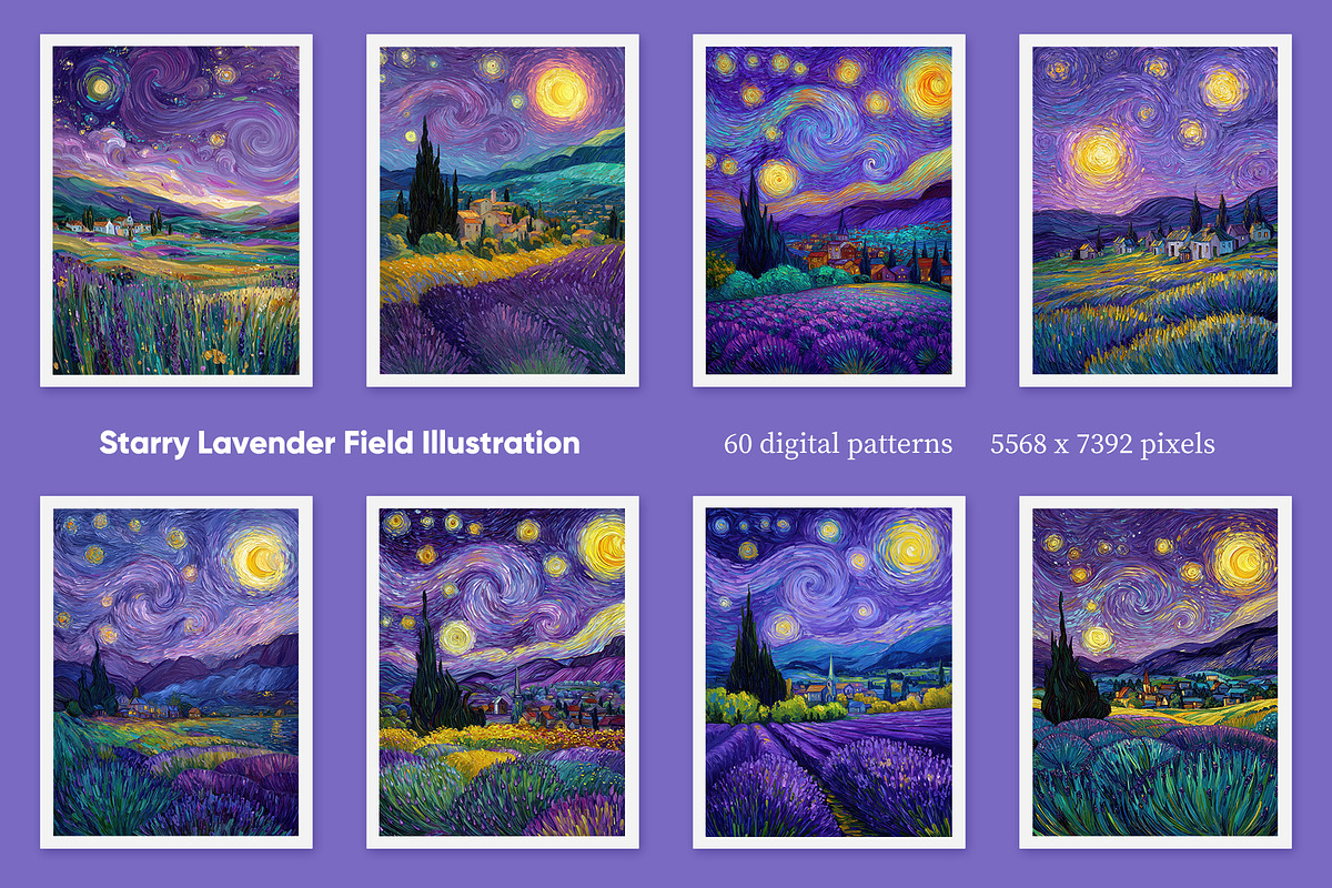 Starry Lavender Field Illustration, a Decorative Illustration by Housui Patterns (Photo 2 of 12)