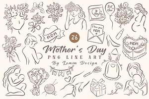 Mother's Day Line Art PNG