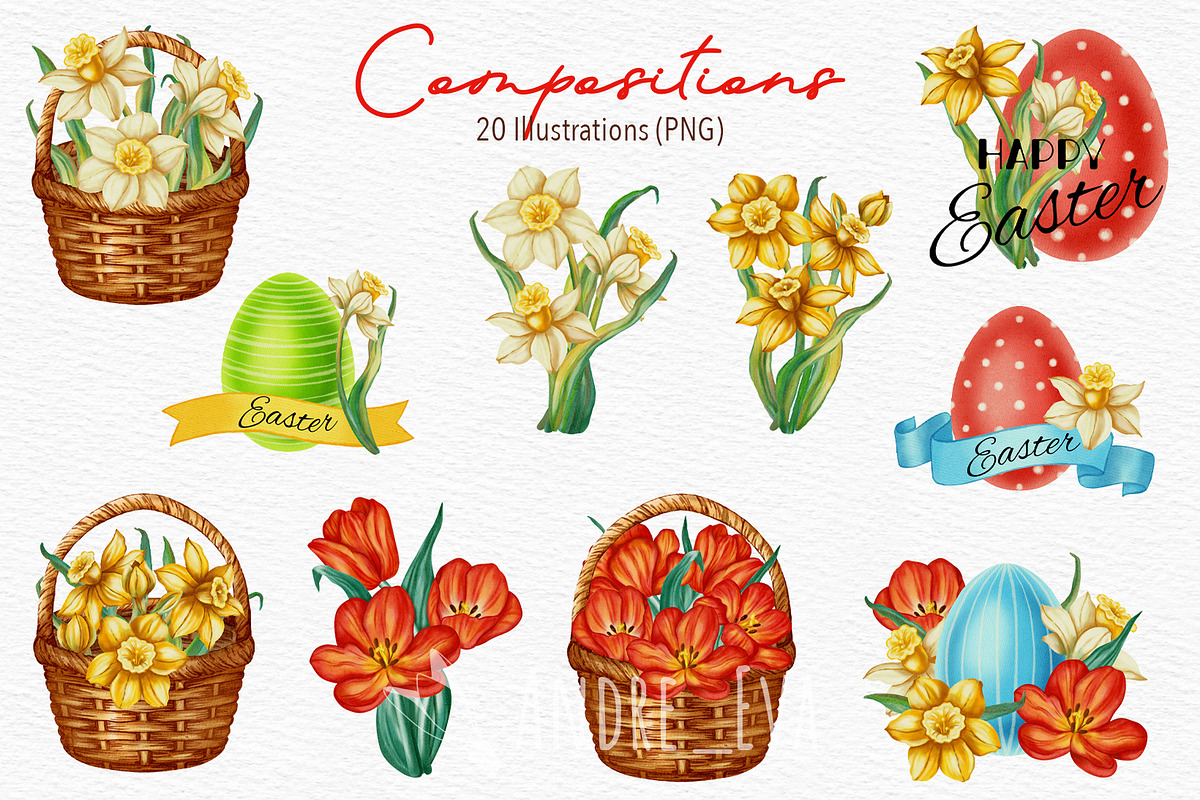 Watercolor Happy Easter Clipart, a Seasonal Illustration by Andre_Eva (Photo 3 of 12)