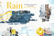 Watercolor Rain Clipart Set, a Seasonal Illustration by ArtCreationsDesign (Thumbnail 4 of 12)