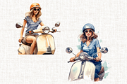 Girl on Vespa Clipart Bundle, a Person Illustration by Mash Mash Stickers (Thumbnail 5 of 8)