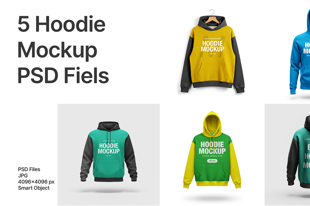 5 Hoodie Mockups PSD, a Hoody Mockup by Evloxx Studio (Photo 1 of 2)