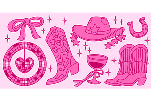 Pink disco cowgirl aesthetic set, an Animal Illustration by art PVP - market