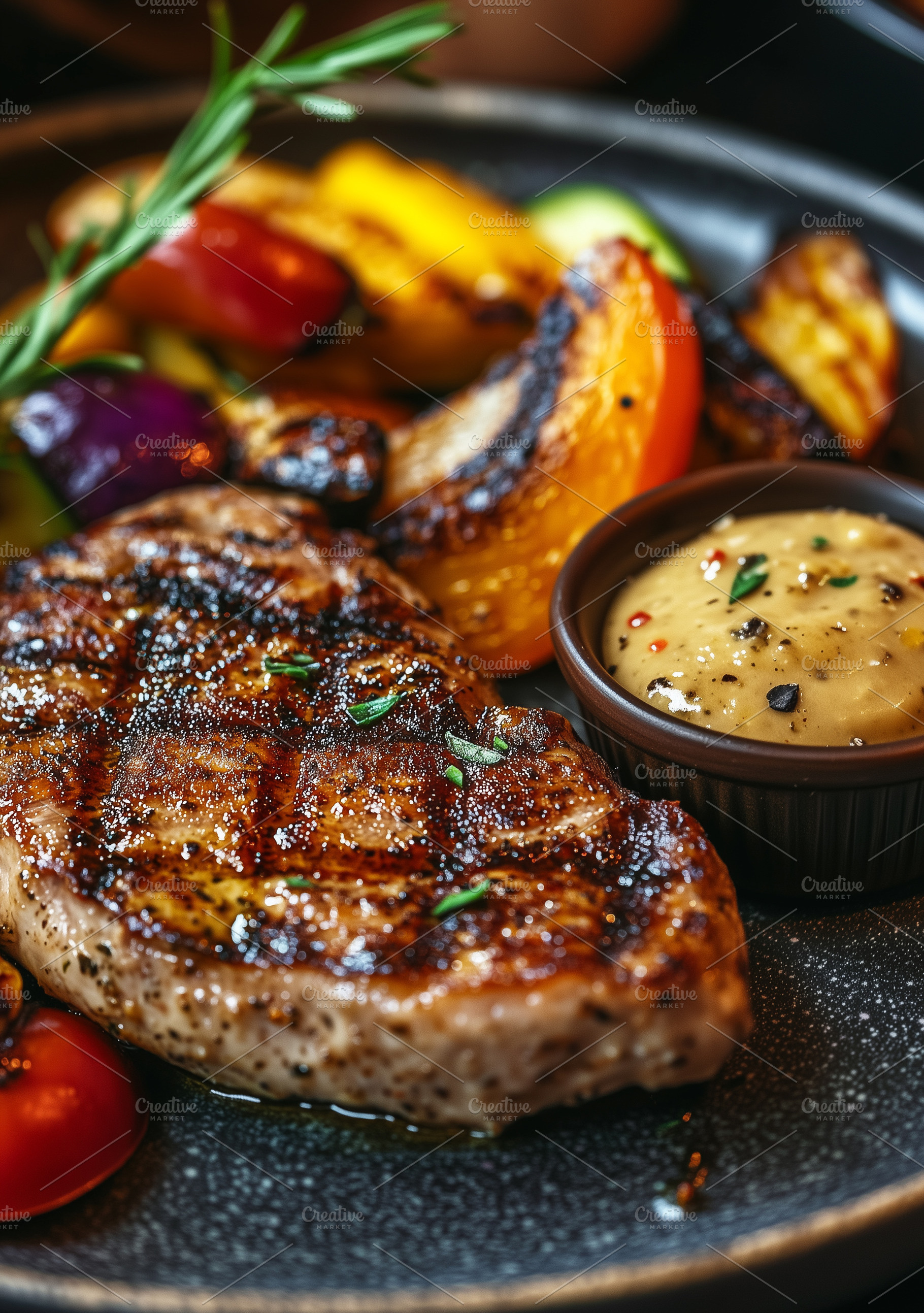 Juicy grilled steak served, a Food & Drink Photo by MistyDay