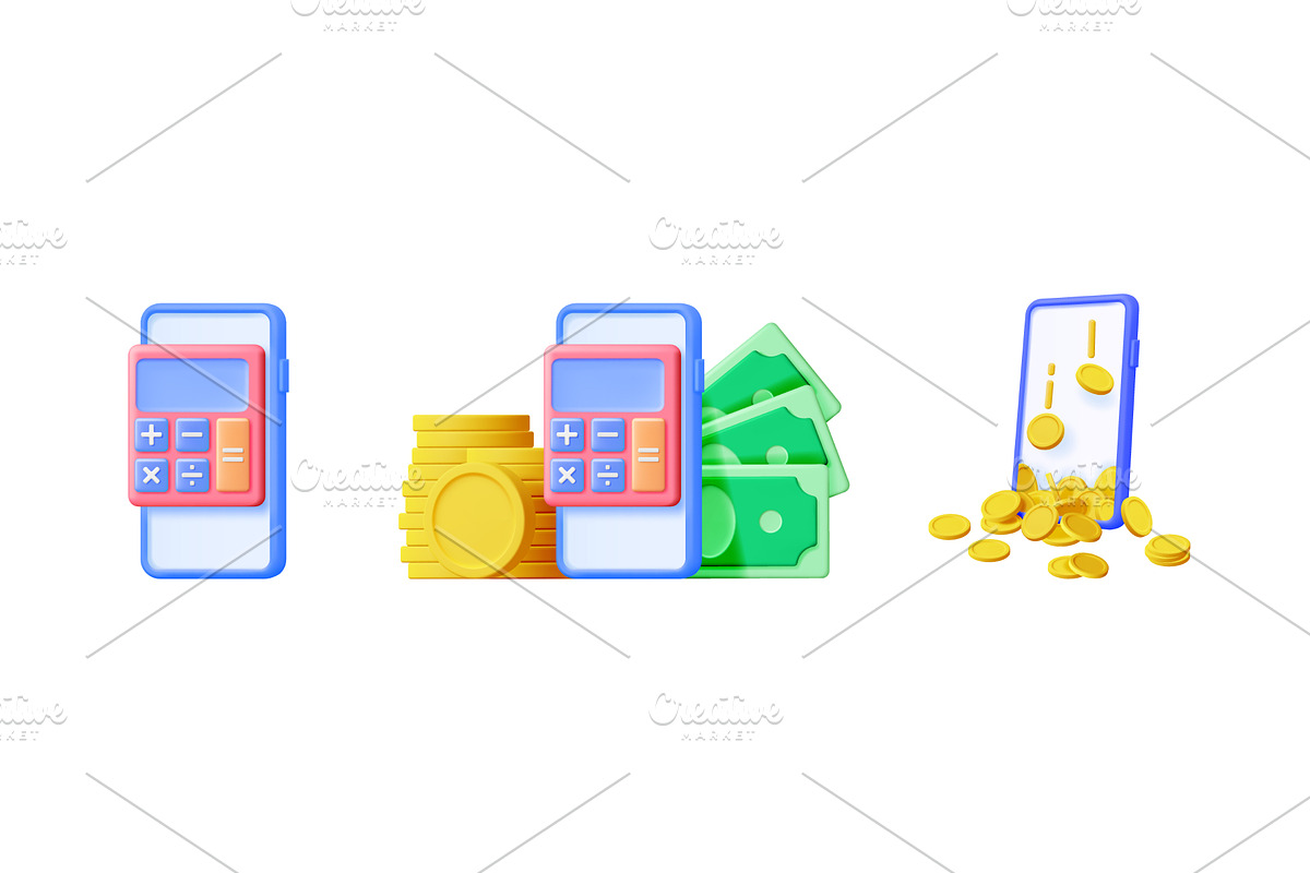 Set of 3d calculator on phone, money, a Finance Illustration by Abscent