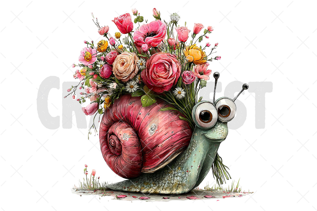 Whimsical Floral Snail Clipart, an Illustration by Craft Nest (Photo 10 of 12)