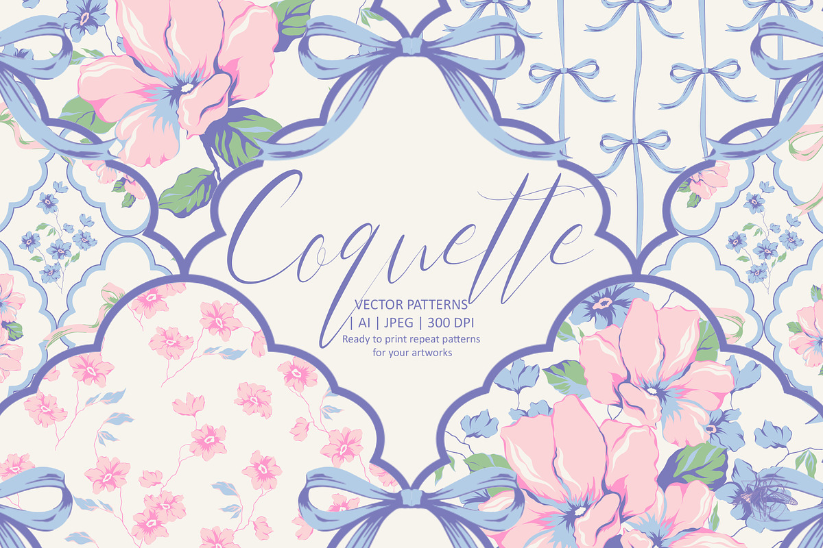 Coquette | Vector flower patterns, a Pattern Graphic by Tanya Vollar (Photo 1 of 9)